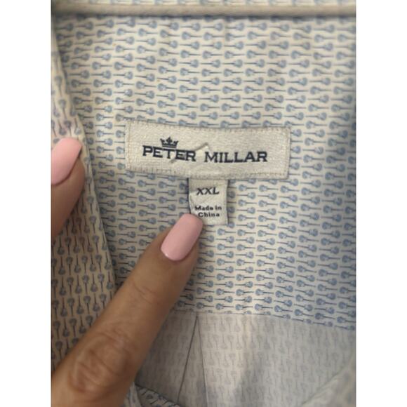 Peter Millar Shirt XXL Mens Blue White Cotton Short Sleeve Button Up Shirt - Picture 5 of 6